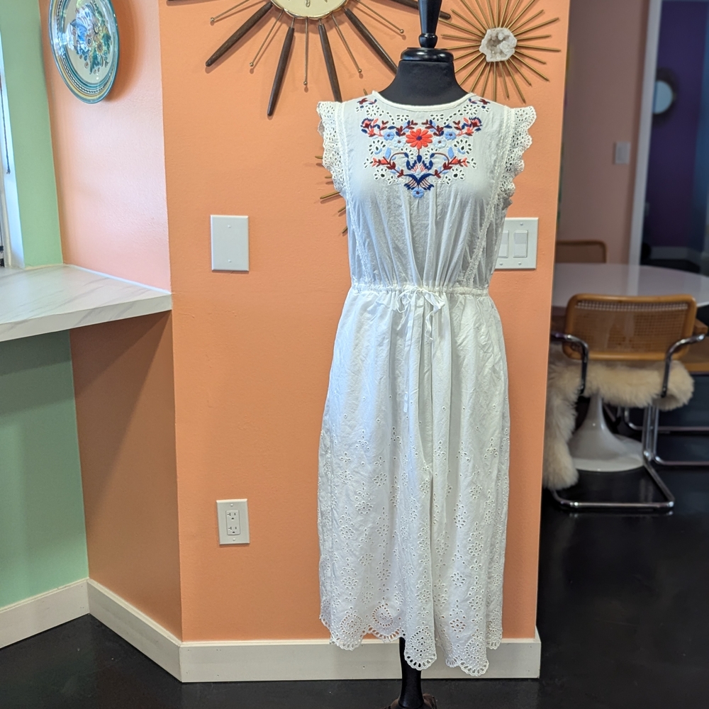Rebecca Taylor 6 White Eyelet Flutter Sleeve Sundress Embroidered Midi Luxury - Picture 3 of 16